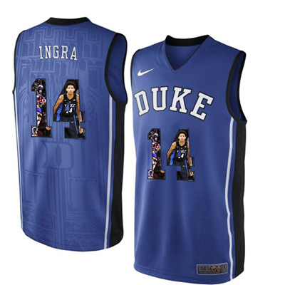 Duke Blue Devils 14 Brandon Ingram Blue With Portrait Print College Basketball Jersey