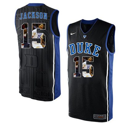 Duke Blue Devils 15 Frank Jackson Black With Portrait Print College Basketball Jersey2