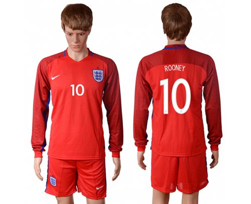 England #10 Rooney Away Long Sleeves Soccer Country Jersey England #10 Rooney Away Long Sleeves Soccer Country Jersey