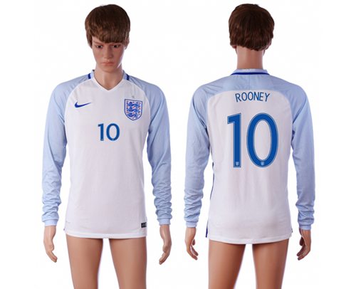 England #10 Rooney Home Long Sleeves Soccer Country Jersey England #10 Rooney Home Long Sleeves Soccer Country Jersey