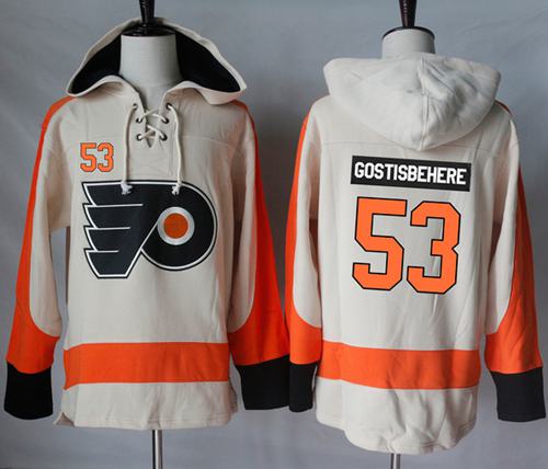 Flyers #53 Shayne Gostisbehere Cream Sawyer Hooded Sweatshirt Stitched NHL Jersey Flyers #53 Shayne Gostisbehere Cream Sawyer Hooded Sweatshirt Stitched NHL Jersey
