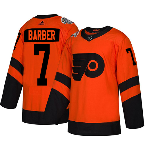 Flyers #7 Bill Barber Orange Authentic 2019 Stadium Series Stitched Youth Hockey Jersey
