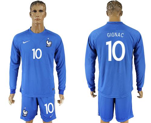 France #10 Gignac Home Long Sleeves Soccer Country Jersey France #10 Gignac Home Long Sleeves Soccer Country Jersey