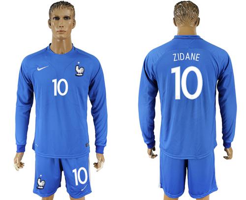France #10 Zidane Home Long Sleeves Soccer Country Jersey France #10 Zidane Home Long Sleeves Soccer Country Jersey