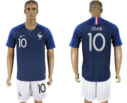 France #10 Zidane Home Soccer Country Jersey