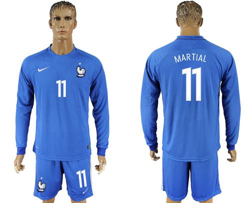 France #11 Martial Home Long Sleeves Soccer Country Jersey France #11 Martial Home Long Sleeves Soccer Country Jersey