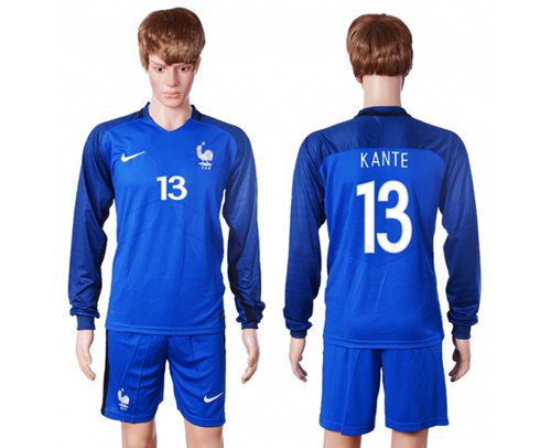 France #13 Kante Home Long Sleeves Soccer Country Jersey France #13 Kante Home Long Sleeves Soccer Country Jersey