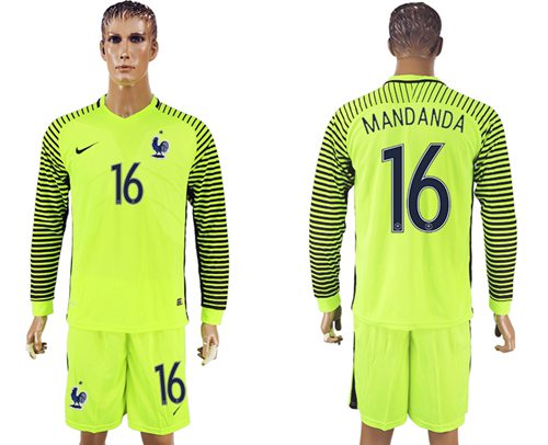 France #16 Mandanda Green Long Sleeves Goalkeeper Soccer Country Jersey France #16 Mandanda Green Long Sleeves Goalkeeper Soccer Country Jersey