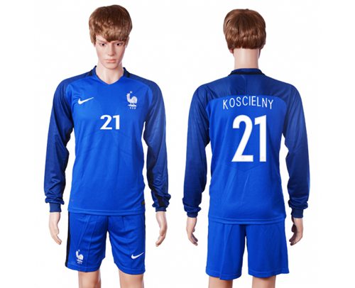France #21 Koscielny Home Long Sleeves Soccer Country Jersey France #21 Koscielny Home Long Sleeves Soccer Country Jersey