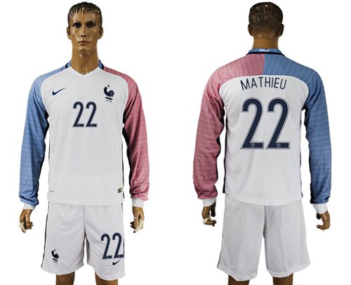 France #22 Mathieu Away Long Sleeves Soccer Country Jersey France #22 Mathieu Away Long Sleeves Soccer Country Jersey