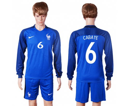 France #6 Cabaye Home Long Sleeves Soccer Country Jersey France #6 Cabaye Home Long Sleeves Soccer Country Jersey