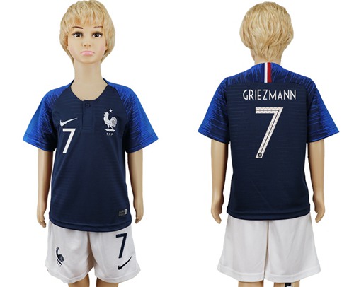 France #7 Griezmann Home Kid Soccer Country Jersey France #7 Griezmann Home Kid Soccer Country Jersey