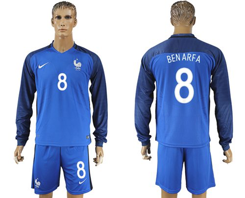 France #8 Benarfa Home Long Sleeves Soccer Country Jersey France #8 Benarfa Home Long Sleeves Soccer Country Jersey