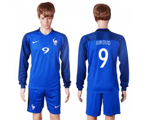 France #9 Giroud Home Long Sleeves Soccer Country Jersey France #9 Giroud Home Long Sleeves Soccer Country Jersey