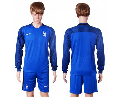 France Blank Home Long Sleeves Soccer Country Jersey France Blank Home Long Sleeves Soccer Country Jersey