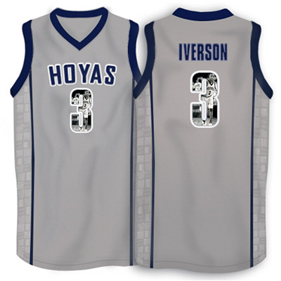 Georgetown Hoyas 3 Allen Iverson Gray 1996 Throwback With Portrait Print College Basketball Jersey Georgetown Hoyas 3 Allen Iverson Gray 1996 Throwback With Portrait Print College Basketball Jersey