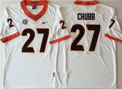 Georgia Bulldogs #27 Nick Chubb White College Football Jersey