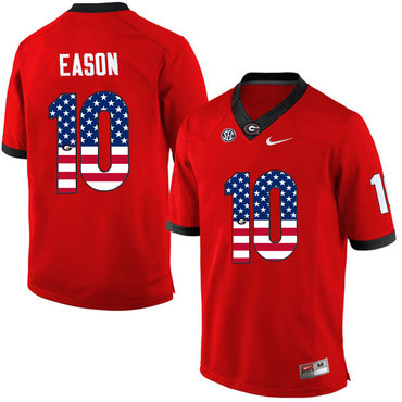 Georgia Bulldogs 10 Jacob Eason Red USA Flag College Football Jersey Georgia Bulldogs 10 Jacob Eason Red USA Flag College Football Jersey