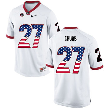 Georgia Bulldogs 27 Nick Chubb White USA Flag College Football Jersey