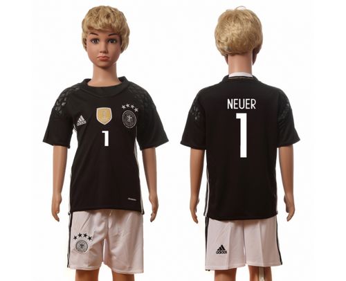 Germany #1 Neuer Goalkeeper Kid Soccer Country Jersey