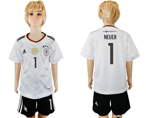 Germany #1 Neuer White Home Kid Soccer Country Jersey