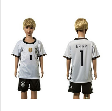 Germany #1 Neuer White Home Kid Soccer Country Jersey