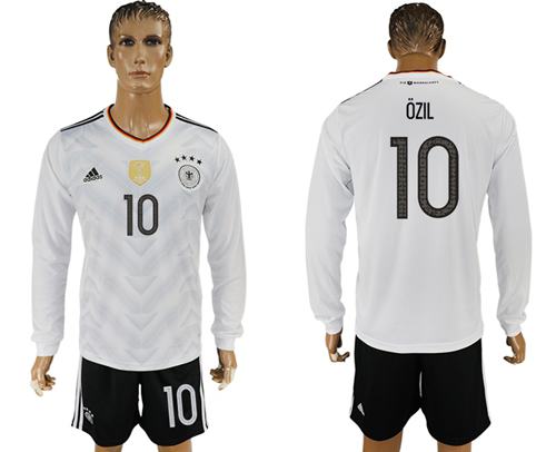 Germany #10 Ozil White Home Long Sleeves Soccer Country Jersey Germany #10 Ozil White Home Long Sleeves Soccer Country Jersey