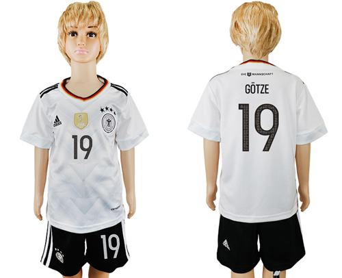 Germany #19 Gotze White Home Kid Soccer Country Jersey