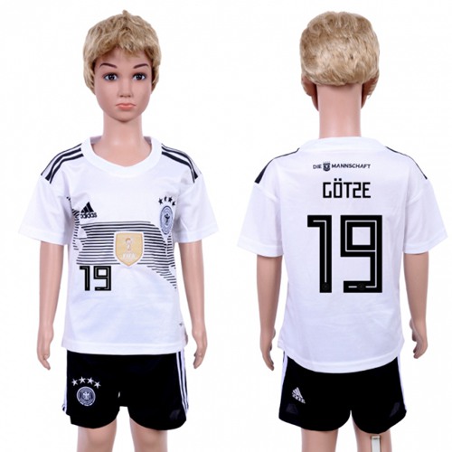 Germany #19 Gotze White Home Kid Soccer Country Jersey Germany #19 Gotze White Home Kid Soccer Country Jersey