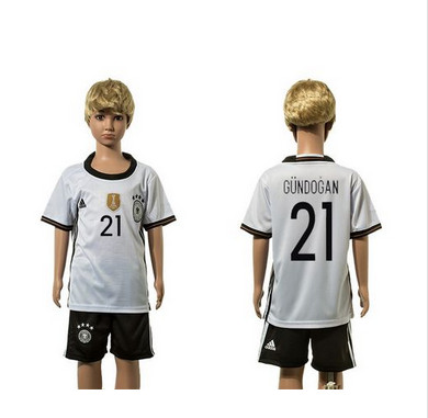 Germany #21 Gundogan White Home Kid Soccer Country Jersey