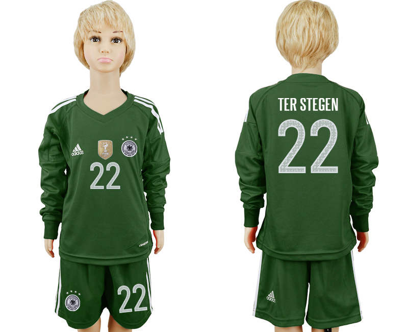 Germany #22 Ter Stegen Green Long Sleeves Goalkeeper Soccer Country Jersey