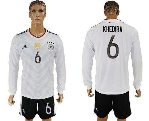 Germany #6 Khedira White Home Long Sleeves Soccer Country Jersey