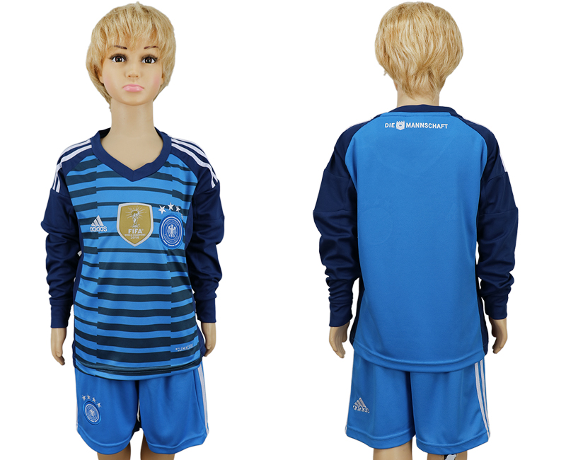Germany Blank Blue Goalkeeper Long Sleeves Soccer Country Jersey