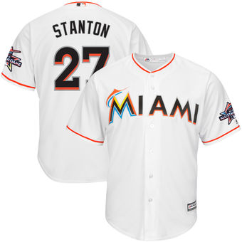 Giancarlo Stanton Miami Marlins Majestic Home Cool Base Player Jersey with 2017 All-Star Game Patch - White