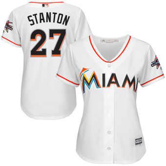 Giancarlo Stanton Miami Marlins Majestic Women's 2017 All-Star Game Home Cool Base Replica Jersey with Patch - White
