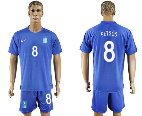 Greece #8 Petsos Away Soccer Country Jersey Greece #8 Petsos Away Soccer Country Jersey