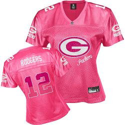 Green Bay Packers #12 Rodgers Pink Fem Fan Women Jerseys