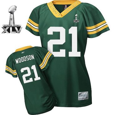 Green Bay Packers #21 Ch.arles Woodson Green Women Field Flirt Super Bowl XLV 2011 Jersey