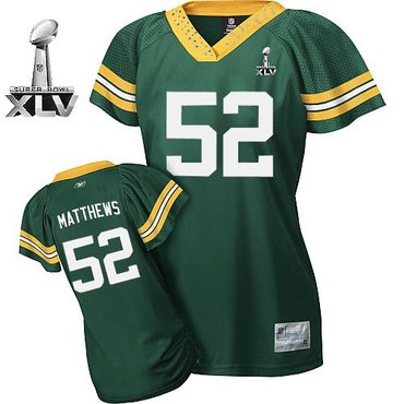 Green Bay Packers #52 Clay Matthews Green Womennull Field Flirt Super Bowl XLV Embroidered NFL Jersey
