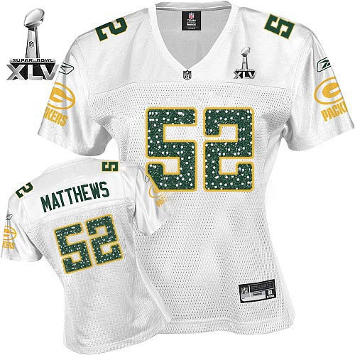 Green Bay Packers #52 Clay Matthews White Womennull Sweetheart Womennull Field Flirt Super Bowl XLV Embroidered NFL Jersey