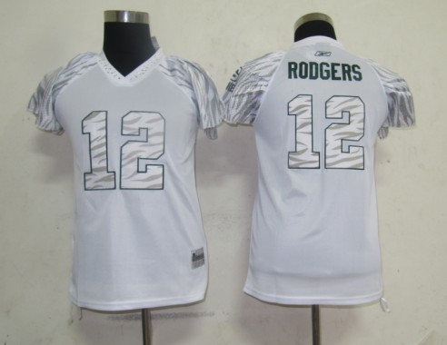 Green Bay Packers 12 Rodgers White Women Zebra Field Flirt Fashion Jersey