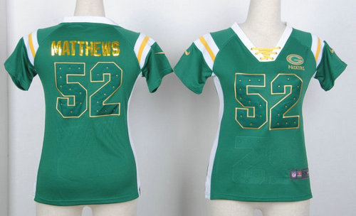 Green Bay Packers 52 Clay Matthews Womens Draft Him III Shimmer T-Shirt - Green