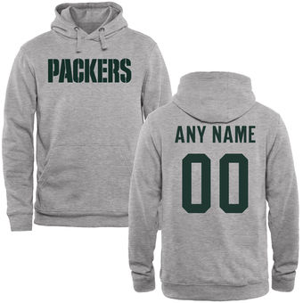 Green Bay Packers Steel Custom Name & Number Wordmark Pullover Hoodie