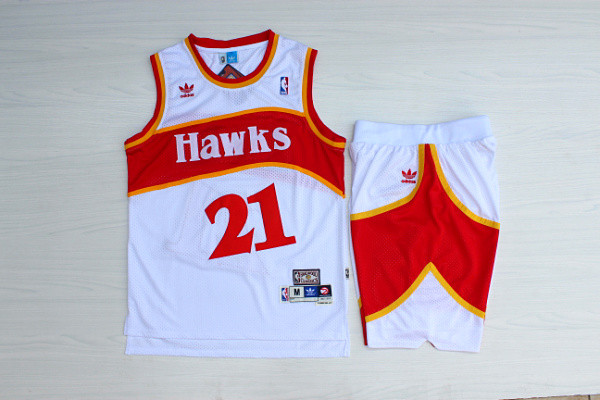 Hawks #21 Dominique Wilkins White Hardwood Classics Jersey(With Shorts)