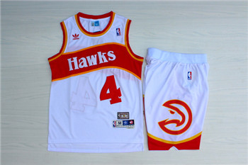 Hawks #4 Spud Webb White Hardwood Classics Jersey(With Shorts)