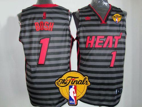 Heat #1 Chris Bosh Black Grey Groove Finals Patch Stitched NBA Jersey