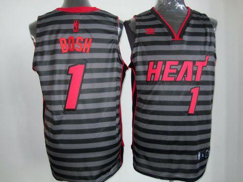 Heat #1 Chris Bosh Black Grey Groove Stitched NBA Jersey