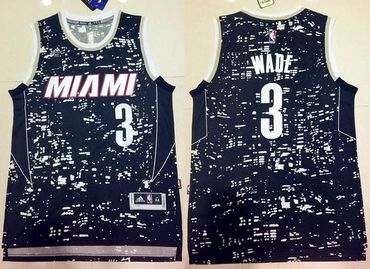 Heat #3 Dwyane Wade Black City Light Stitched NBA Jersey