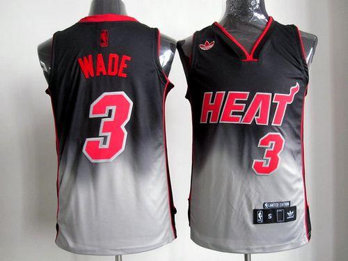 Heat #3 Dwyane Wade Black Grey Fadeaway Fashion Stitched NBA Jersey