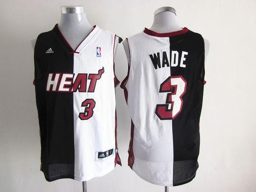 Heat #3 Dwyane Wade Black White Split Fashion Stitched NBA Jersey